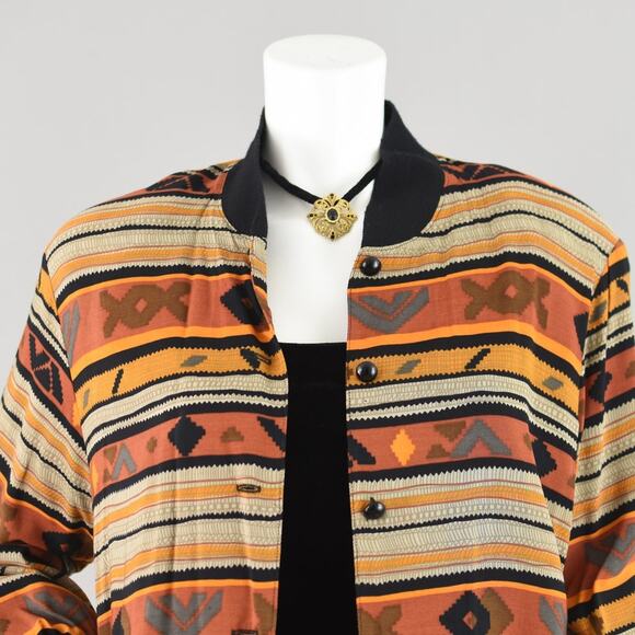 Vintage Lightweight Bomber Jacket, Southwestern Print, Women's Petite Small - Picture 2 of 12